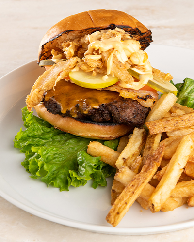 fresh1 Burger and Fries on a plate